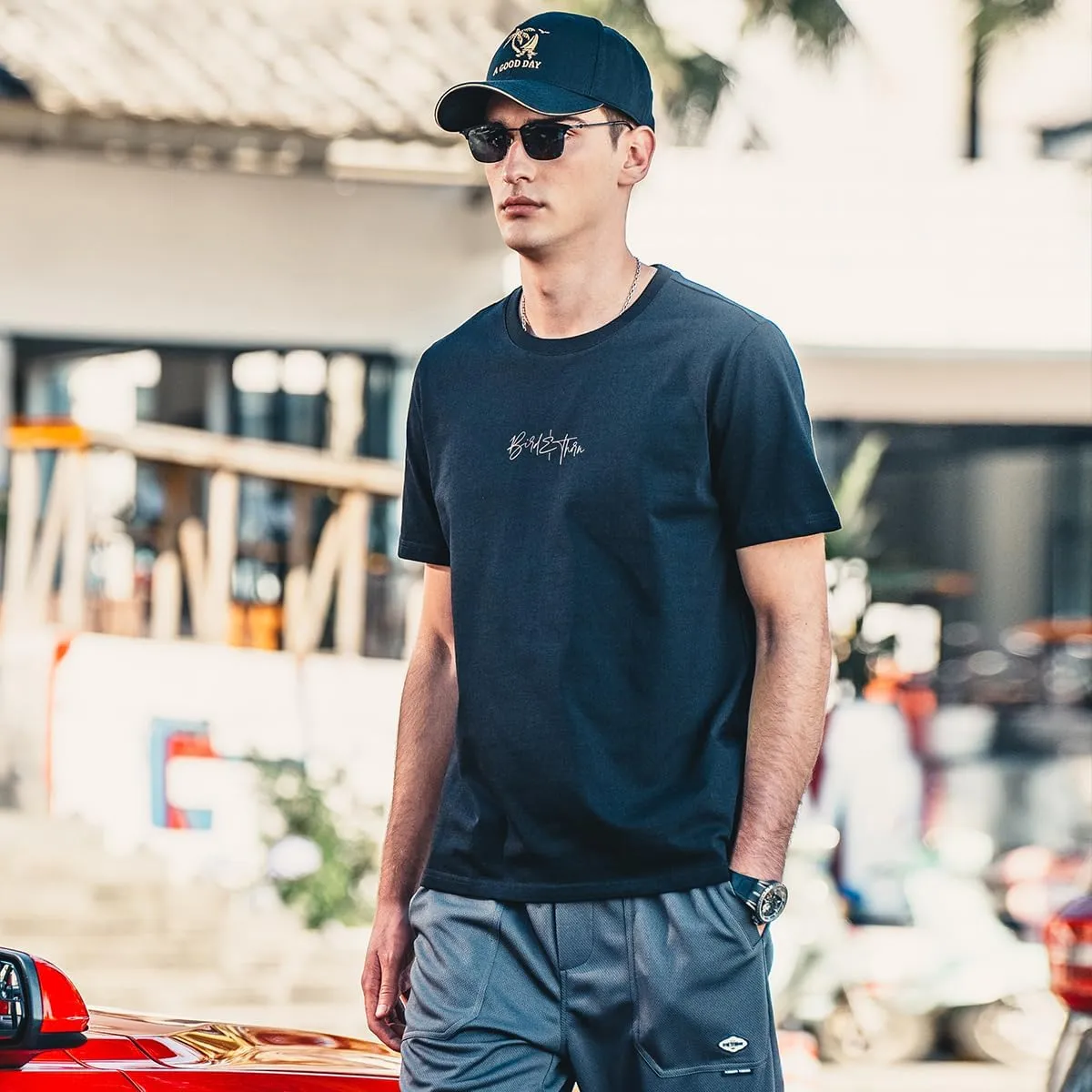 270G Heavyweight Seamless Water Pulp Printed Short-Sleeved T-Shirt Men's Trendy Letter Loose Drop Pure Cotton T-Shirt