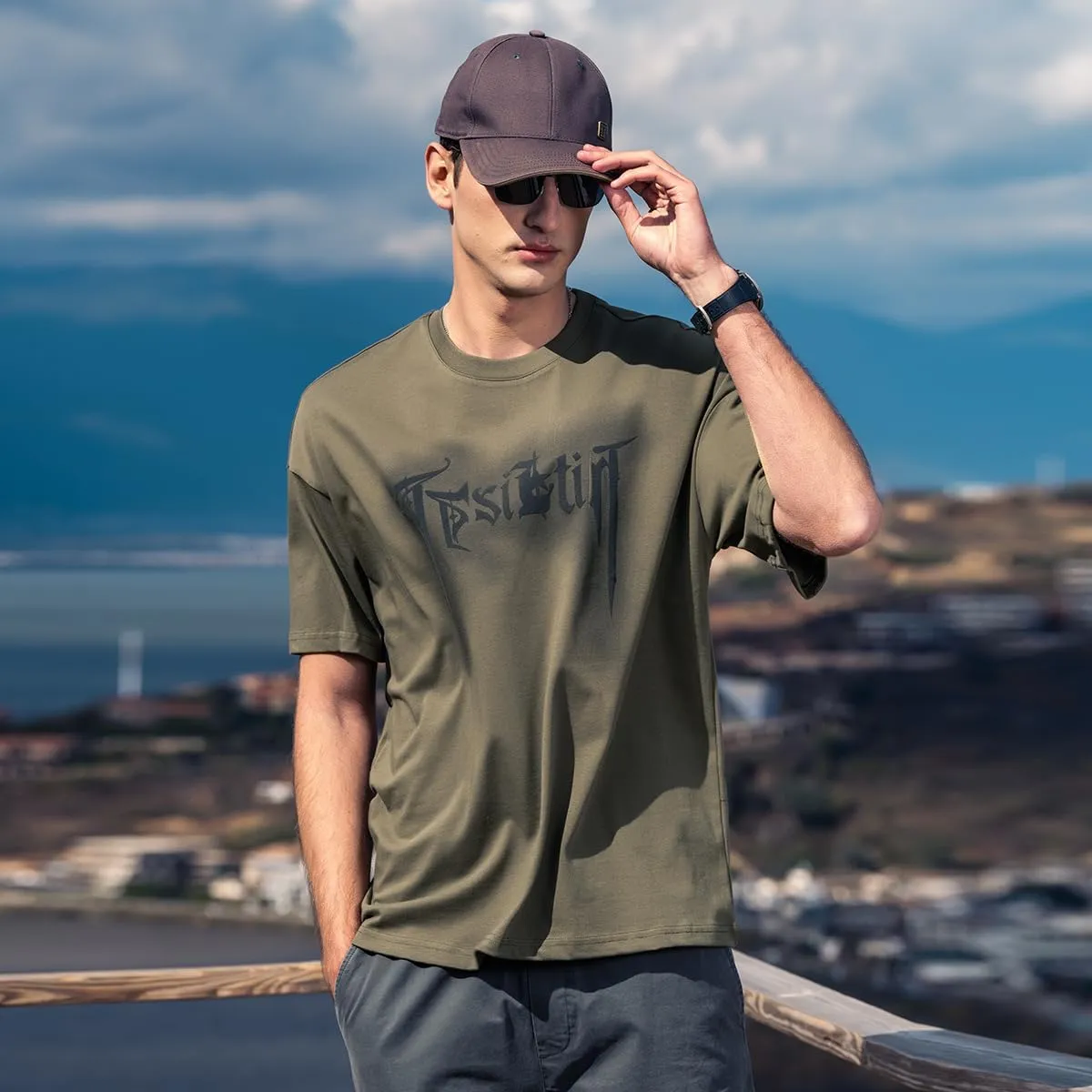 270G Heavyweight Seamless Water Pulp Printed Short-Sleeved T-Shirt Men's Trendy Letter Loose Drop Pure Cotton T-Shirt