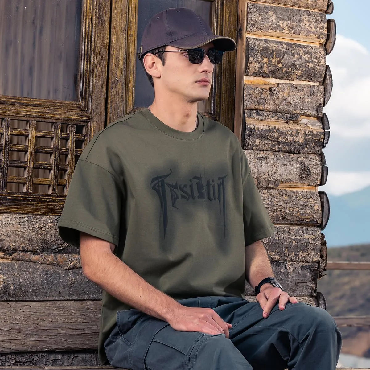 270G Heavyweight Seamless Water Pulp Printed Short-Sleeved T-Shirt Men's Trendy Letter Loose Drop Pure Cotton T-Shirt