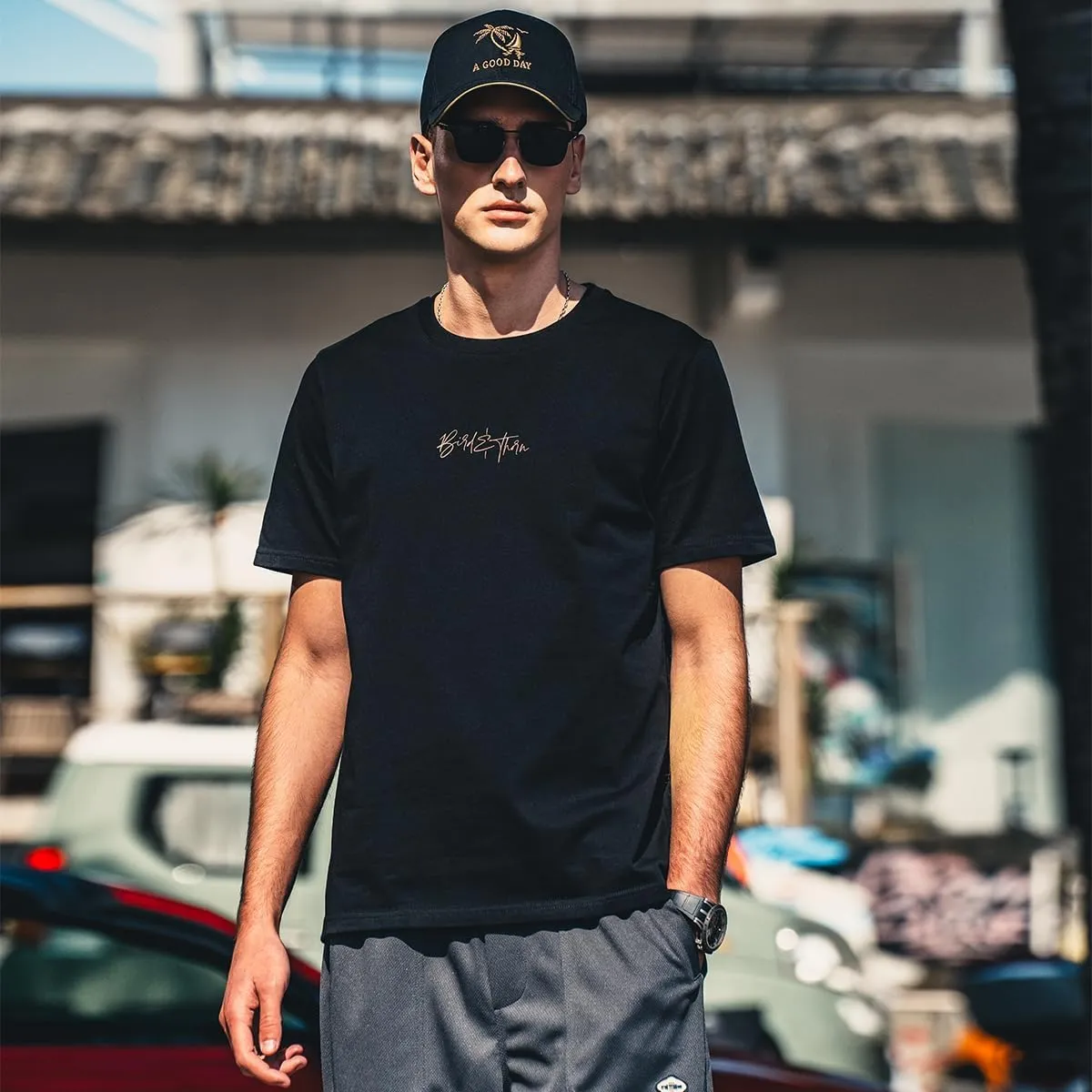 270G Heavyweight Seamless Water Pulp Printed Short-Sleeved T-Shirt Men's Trendy Letter Loose Drop Pure Cotton T-Shirt
