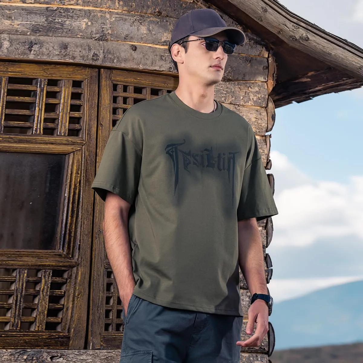 270G Heavyweight Seamless Water Pulp Printed Short-Sleeved T-Shirt Men's Trendy Letter Loose Drop Pure Cotton T-Shirt
