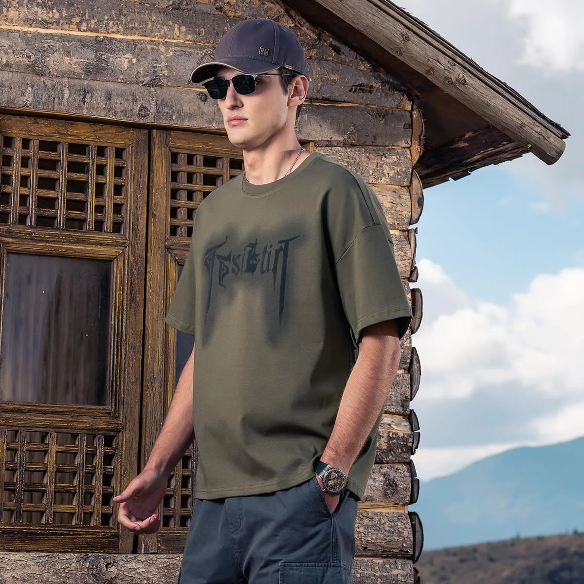 270G Heavyweight Seamless Water Pulp Printed Short-Sleeved T-Shirt Men's Trendy Letter Loose Drop Pure Cotton T-Shirt