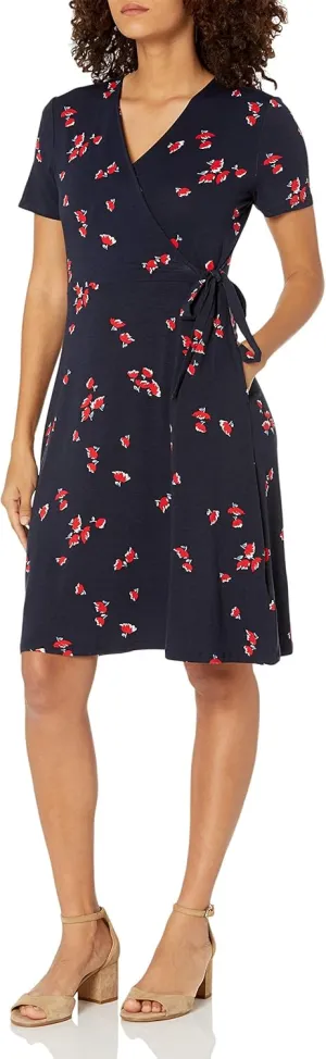 Amazon Essentials Women's Short Sleeve Faux-Wrap Dress