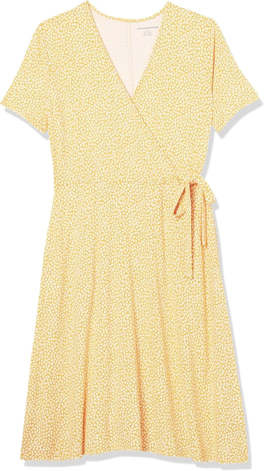 Amazon Essentials Women's Short Sleeve Faux-Wrap Dress