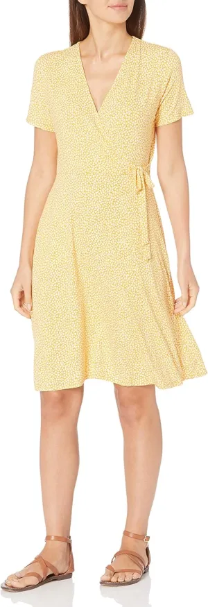 Amazon Essentials Women's Short Sleeve Faux-Wrap Dress
