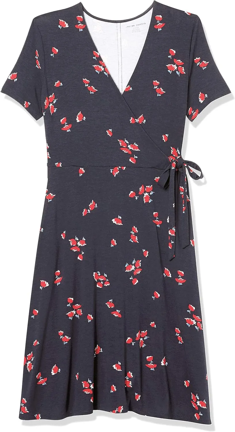 Amazon Essentials Women's Short Sleeve Faux-Wrap Dress