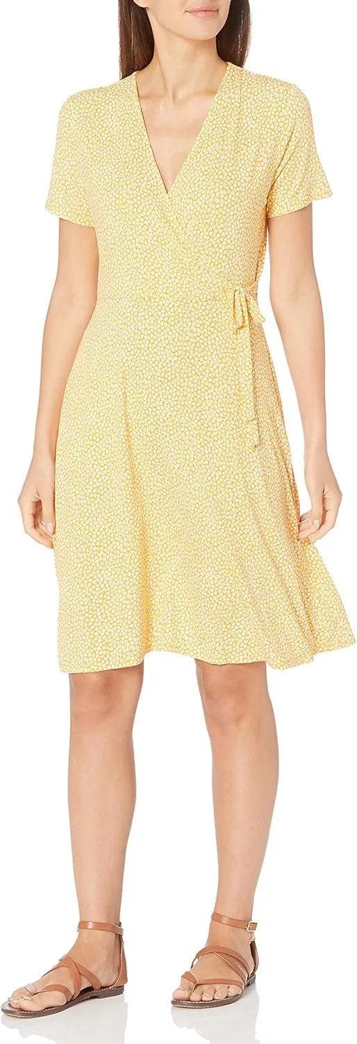 Amazon Essentials Women's Short Sleeve Faux-Wrap Dress