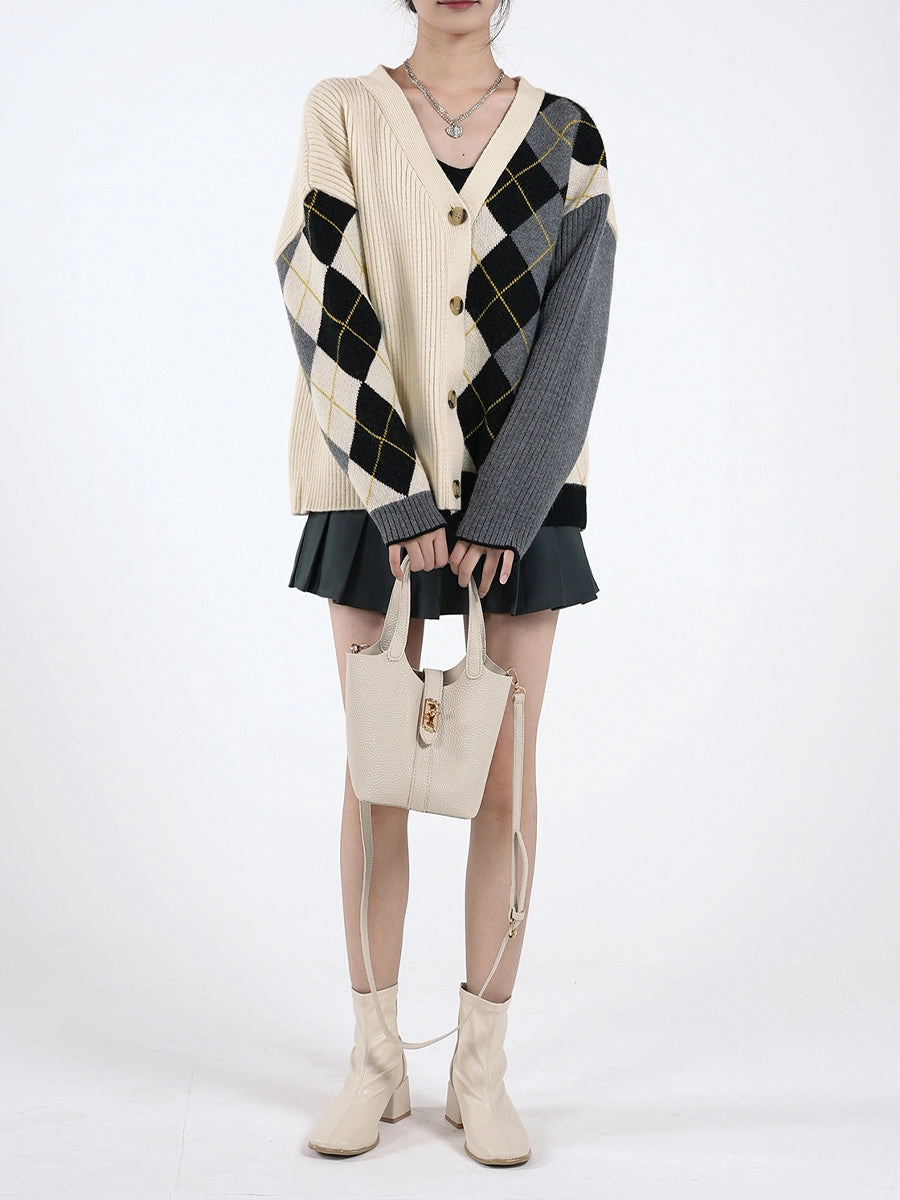 Argyle Check Cardigan Coat