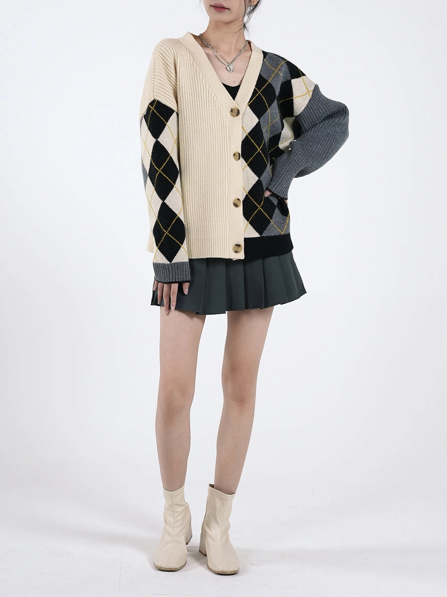 Argyle Check Cardigan Coat