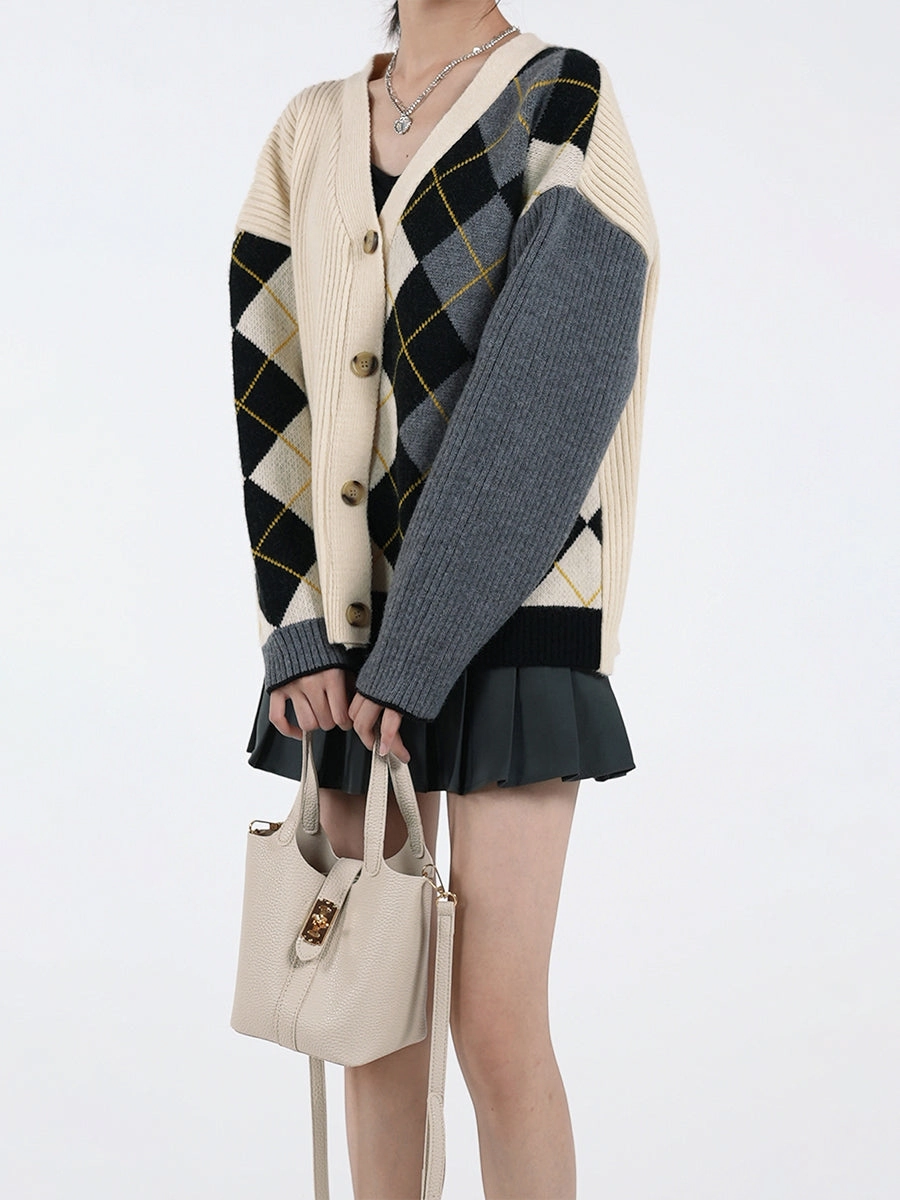 Argyle Check Cardigan Coat