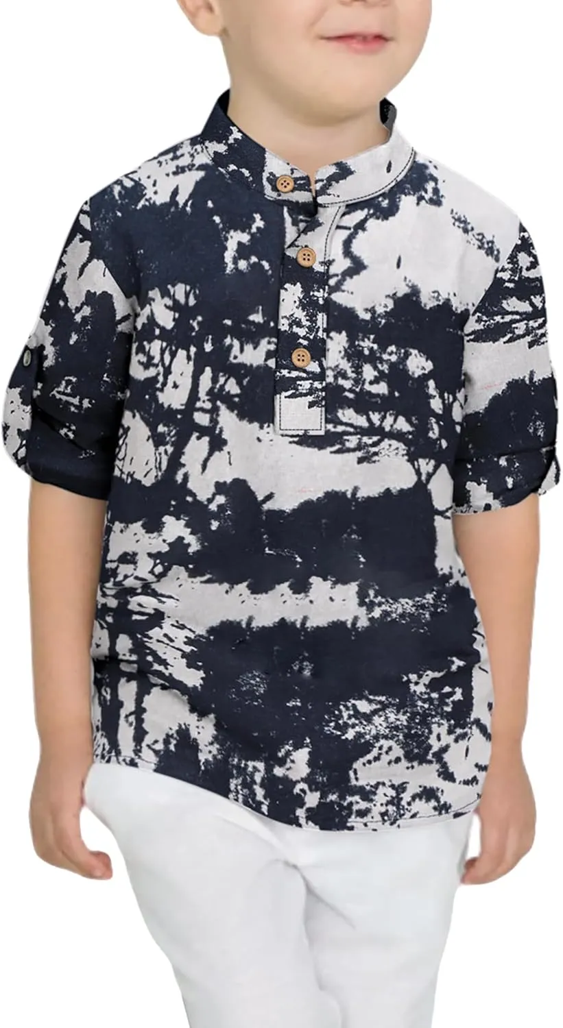 Arshiner Boys Cotton Linen Henley Shirt Button Down Shirt Long Sleeve T Shirt Beach Shirt Tee Casual Solid Tops