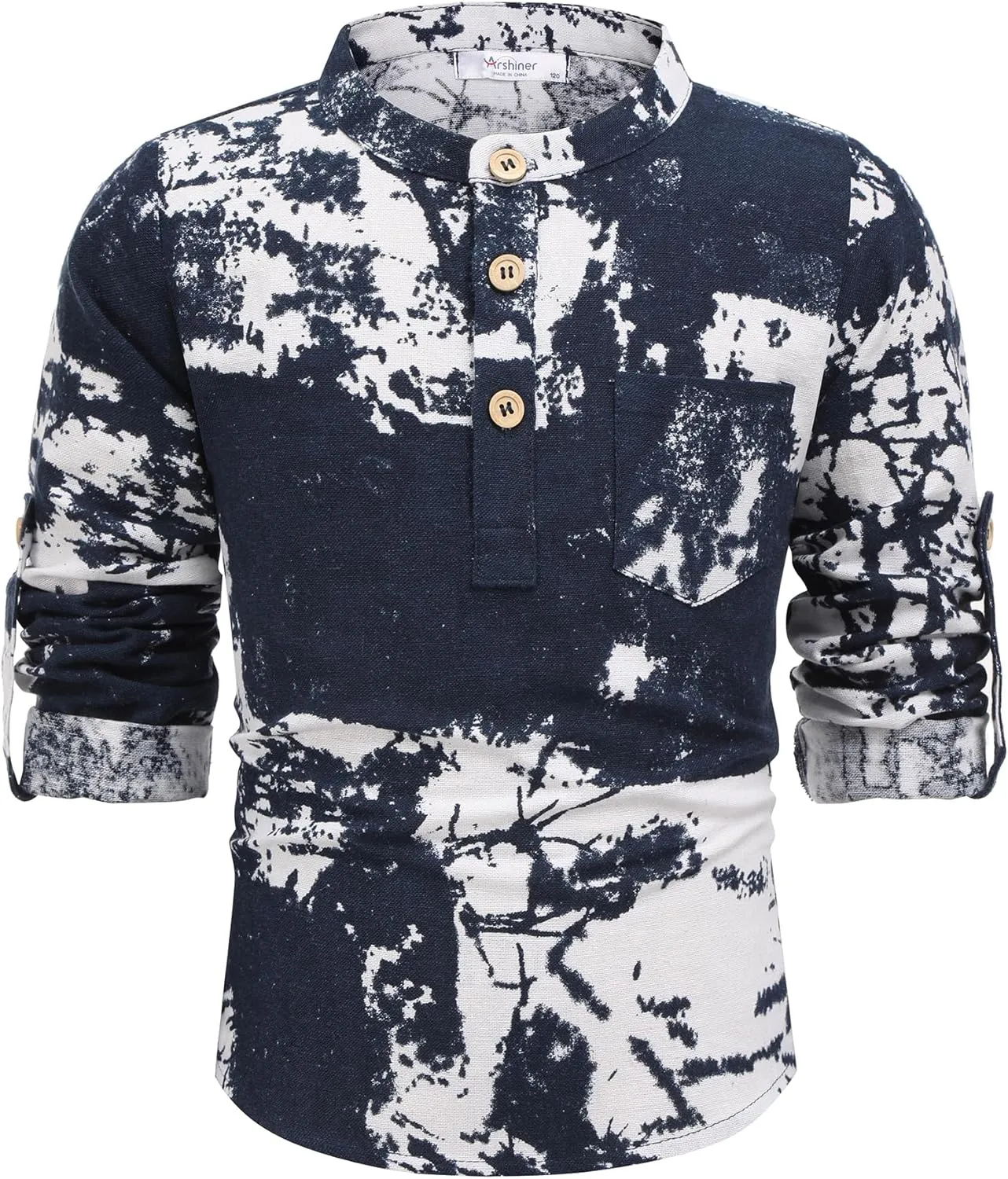 Arshiner Boys Cotton Linen Henley Shirt Button Down Shirt Long Sleeve T Shirt Beach Shirt Tee Casual Solid Tops