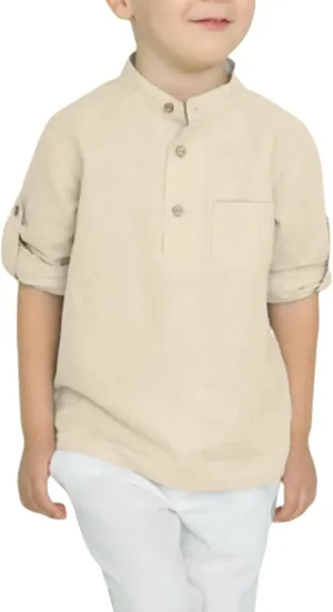 Arshiner Boys Cotton Linen Henley Shirt Button Down Shirt Long Sleeve T Shirt Beach Shirt Tee Casual Solid Tops