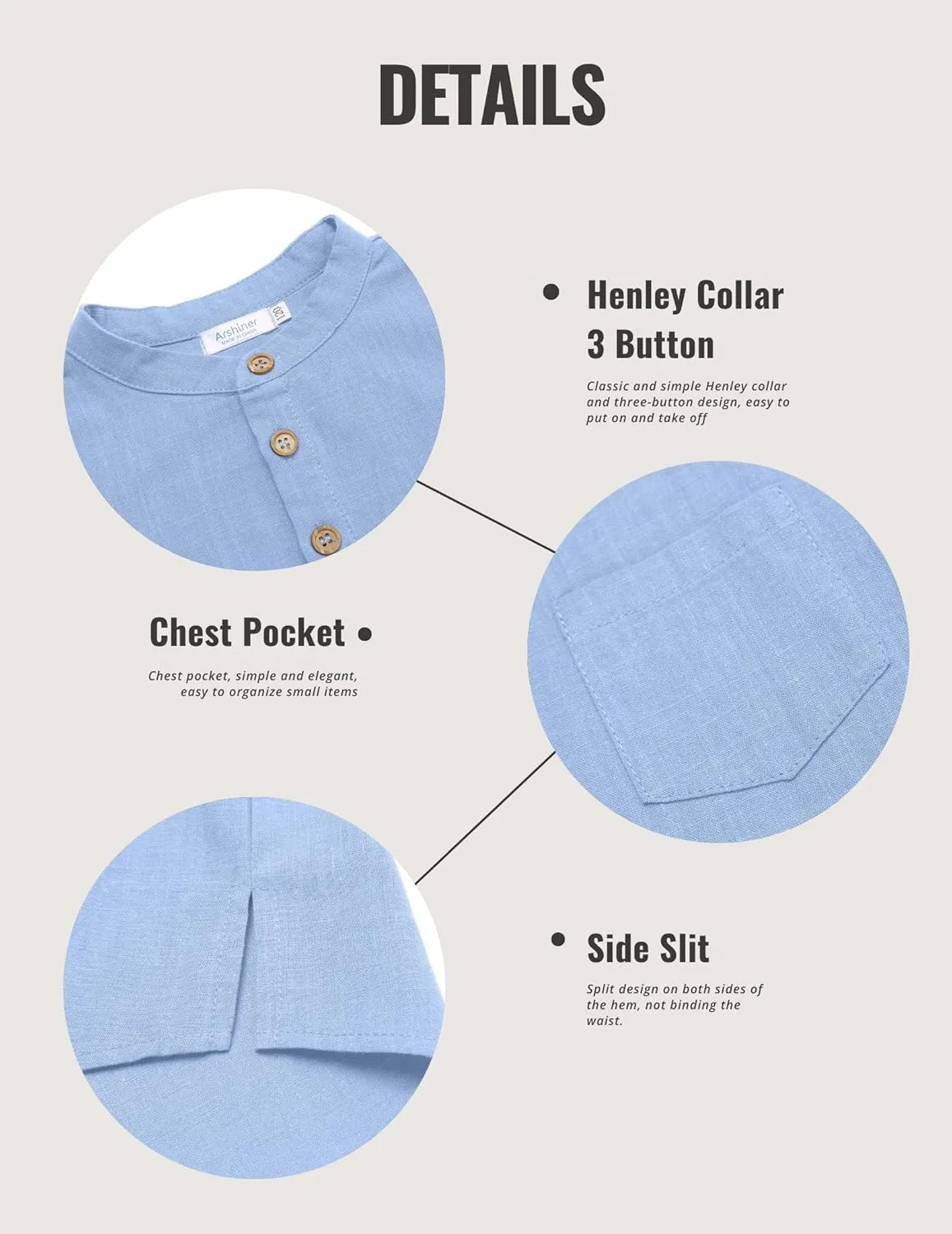 Arshiner Boys Cotton Linen Henley Shirt Button Down Shirt Long Sleeve T Shirt Beach Shirt Tee Casual Solid Tops