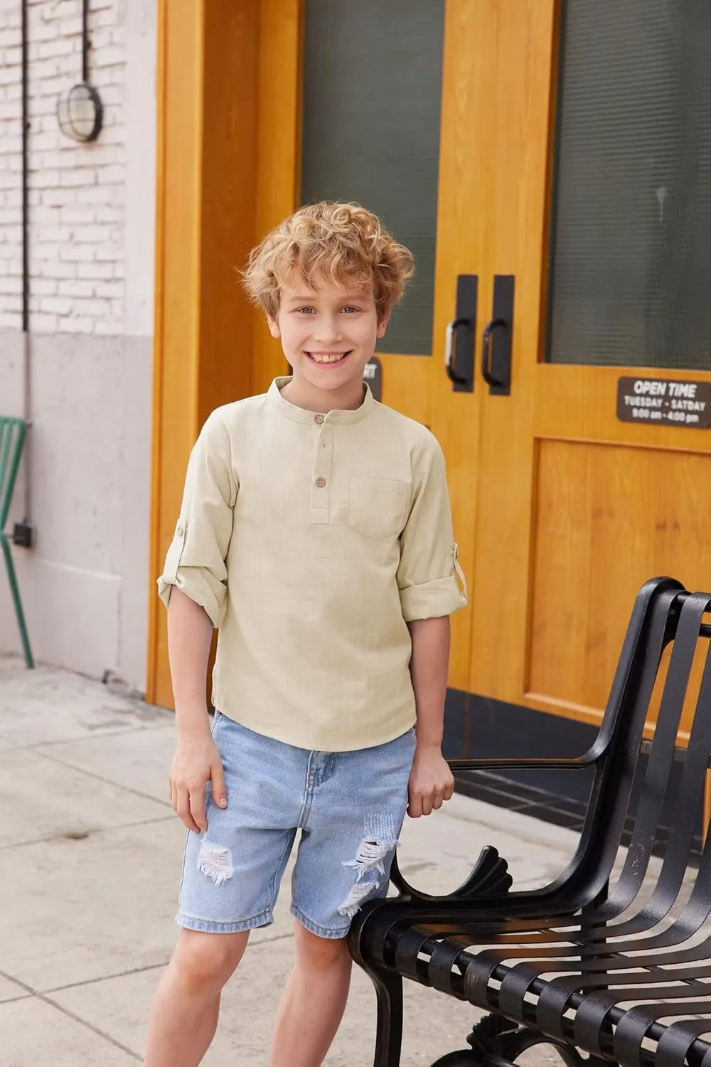 Arshiner Boys Cotton Linen Henley Shirt Button Down Shirt Long Sleeve T Shirt Beach Shirt Tee Casual Solid Tops
