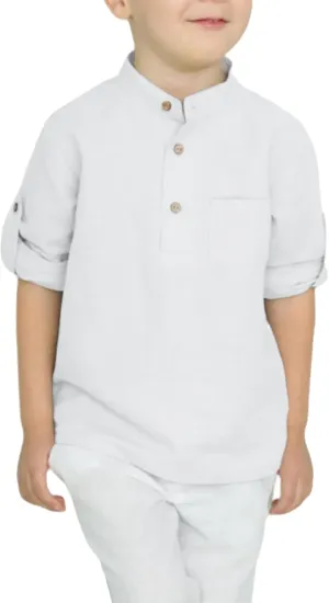 Arshiner Boys Cotton Linen Henley Shirt Button Down Shirt Long Sleeve T Shirt Beach Shirt Tee Casual Solid Tops