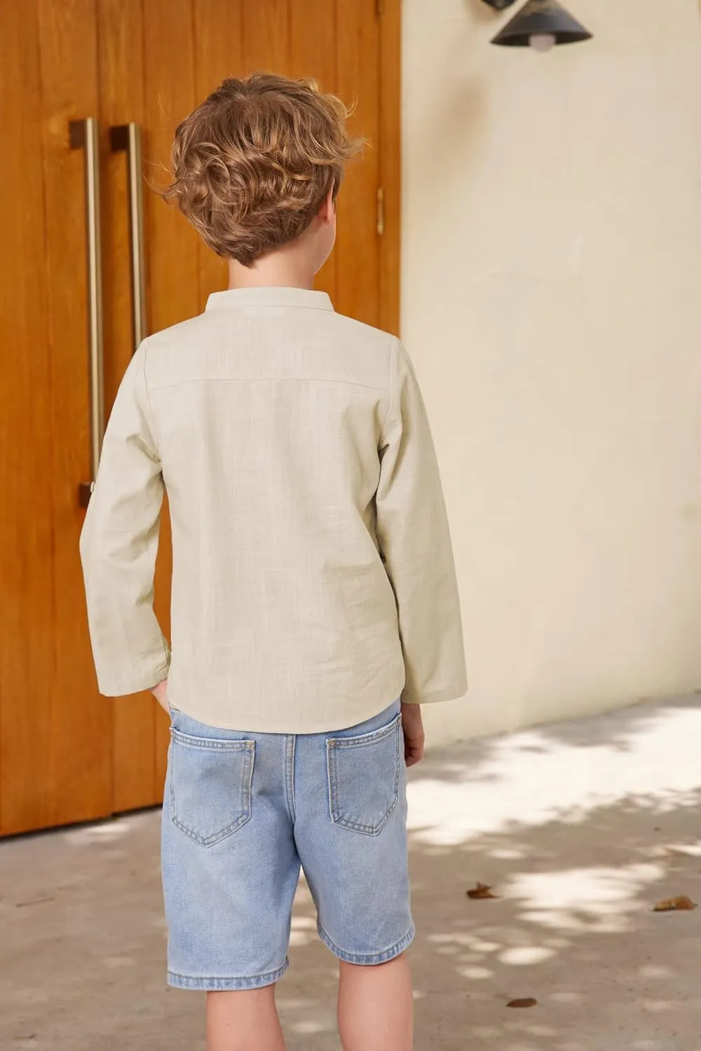 Arshiner Boys Cotton Linen Henley Shirt Button Down Shirt Long Sleeve T Shirt Beach Shirt Tee Casual Solid Tops