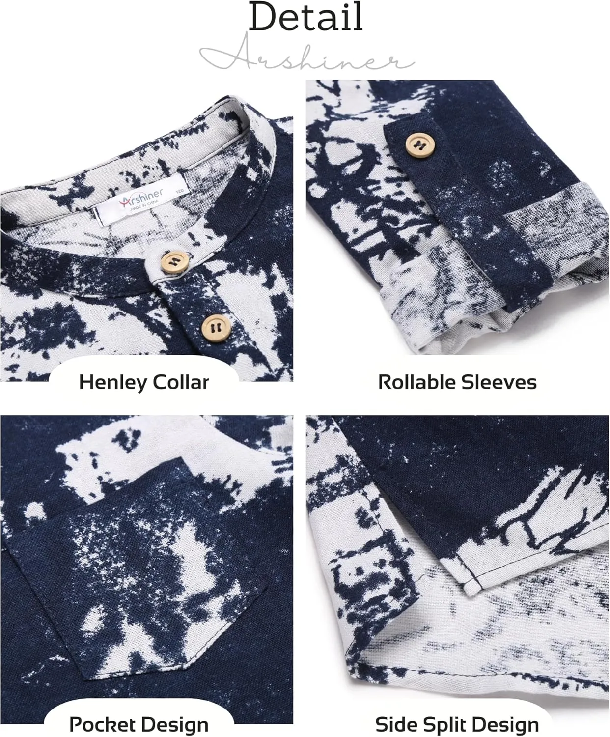 Arshiner Boys Cotton Linen Henley Shirt Button Down Shirt Long Sleeve T Shirt Beach Shirt Tee Casual Solid Tops