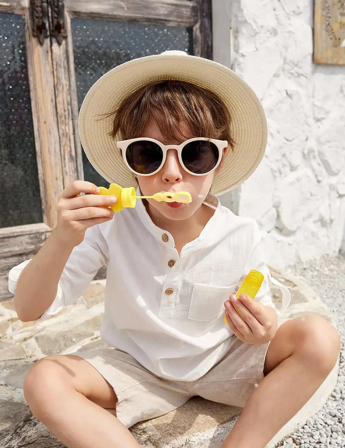 Arshiner Boys Cotton Linen Henley Shirt Button Down Shirt Long Sleeve T Shirt Beach Shirt Tee Casual Solid Tops