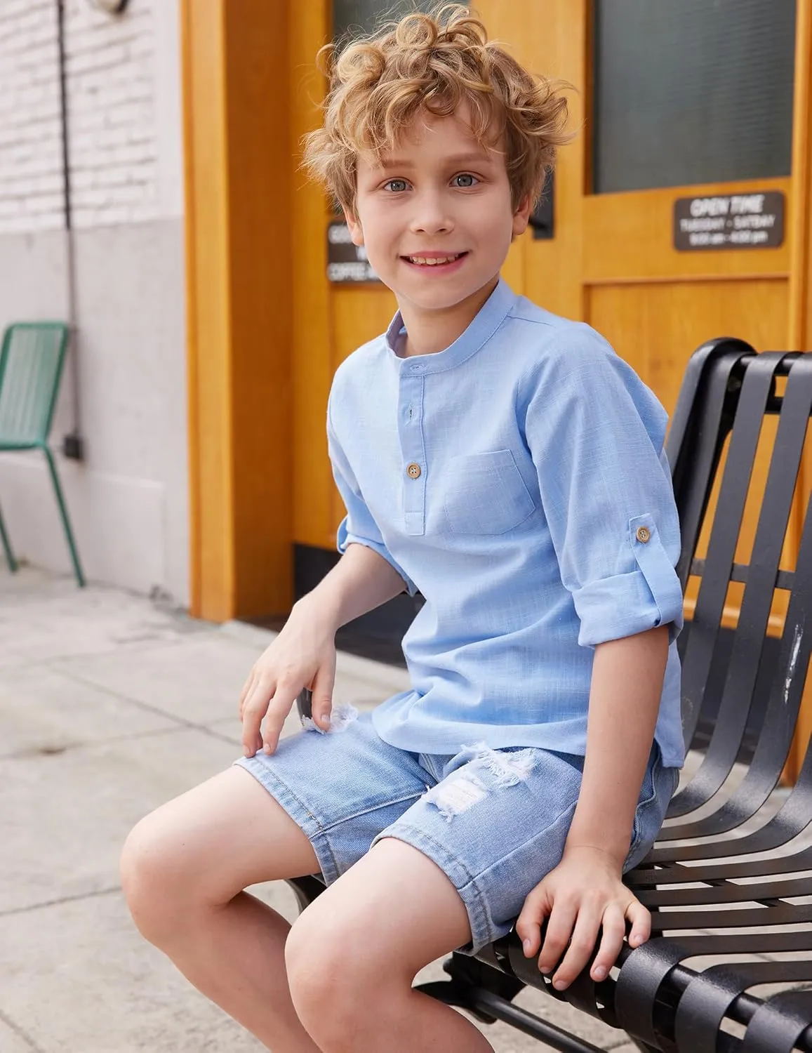 Arshiner Boys Cotton Linen Henley Shirt Button Down Shirt Long Sleeve T Shirt Beach Shirt Tee Casual Solid Tops