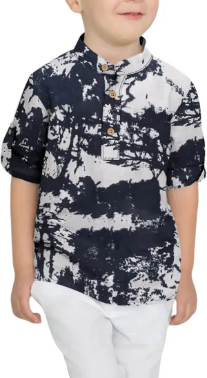 Arshiner Boys Cotton Linen Henley Shirt Button Down Shirt Long Sleeve T Shirt Beach Shirt Tee Casual Solid Tops