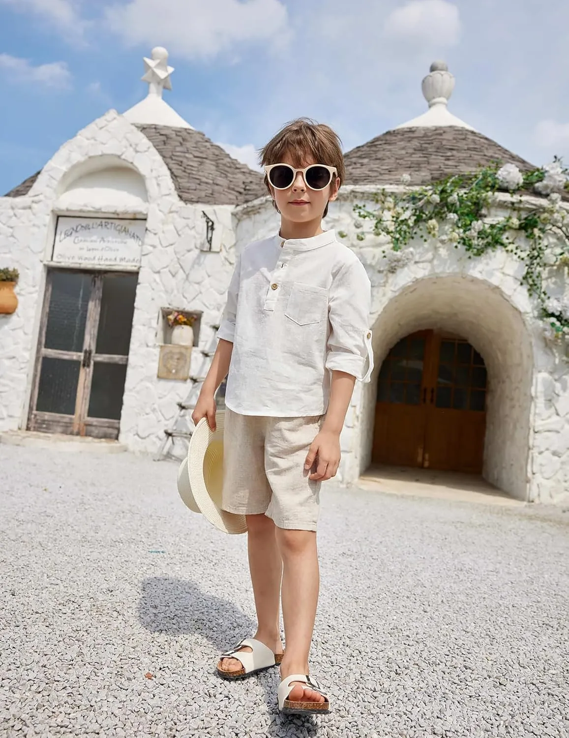 Arshiner Boys Cotton Linen Henley Shirt Button Down Shirt Long Sleeve T Shirt Beach Shirt Tee Casual Solid Tops