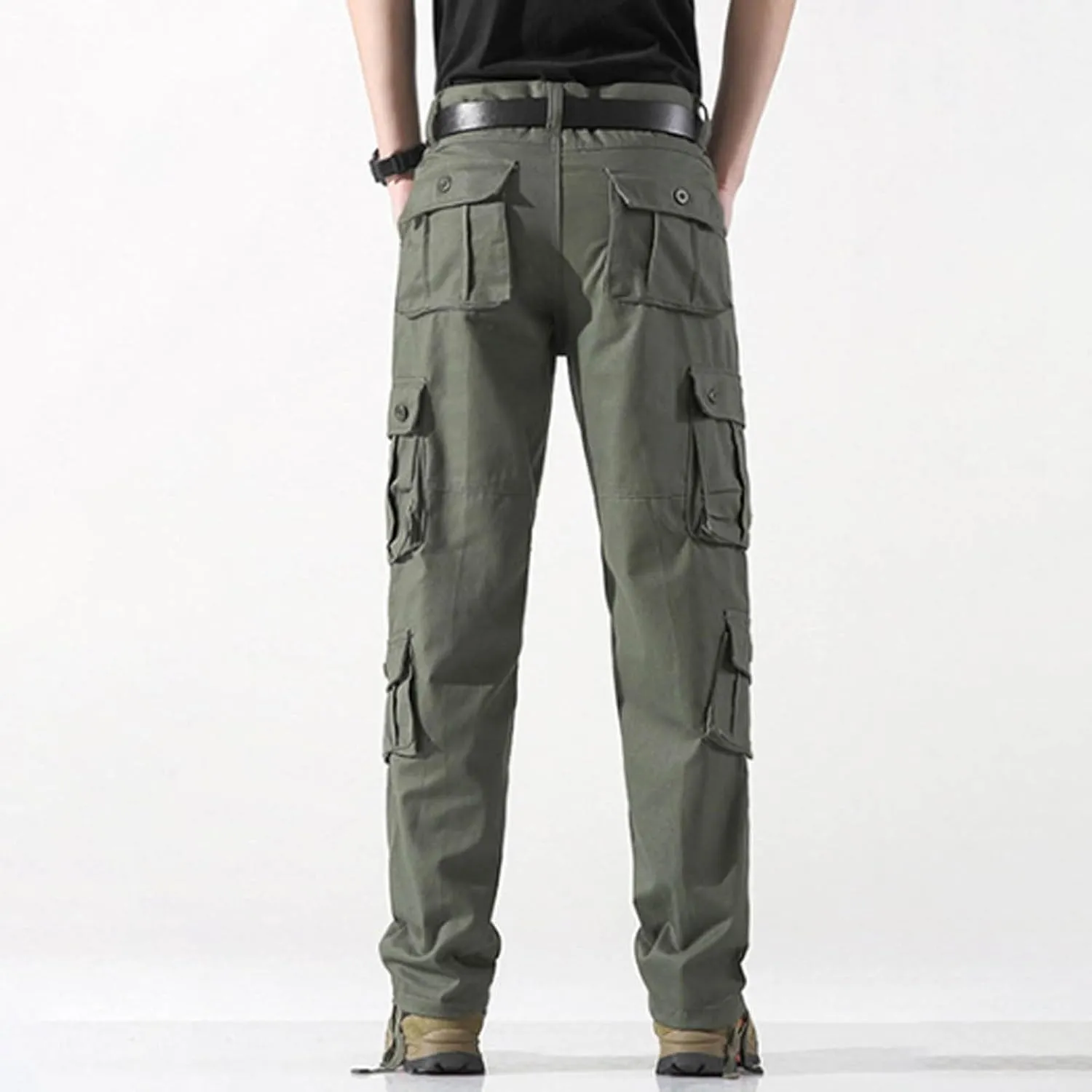 Black Cargo Joggers Men Drawstring Hip Hop Sweatpants Zippered Flap Pockets   Tapered Leg Casual Loose Fit Solid