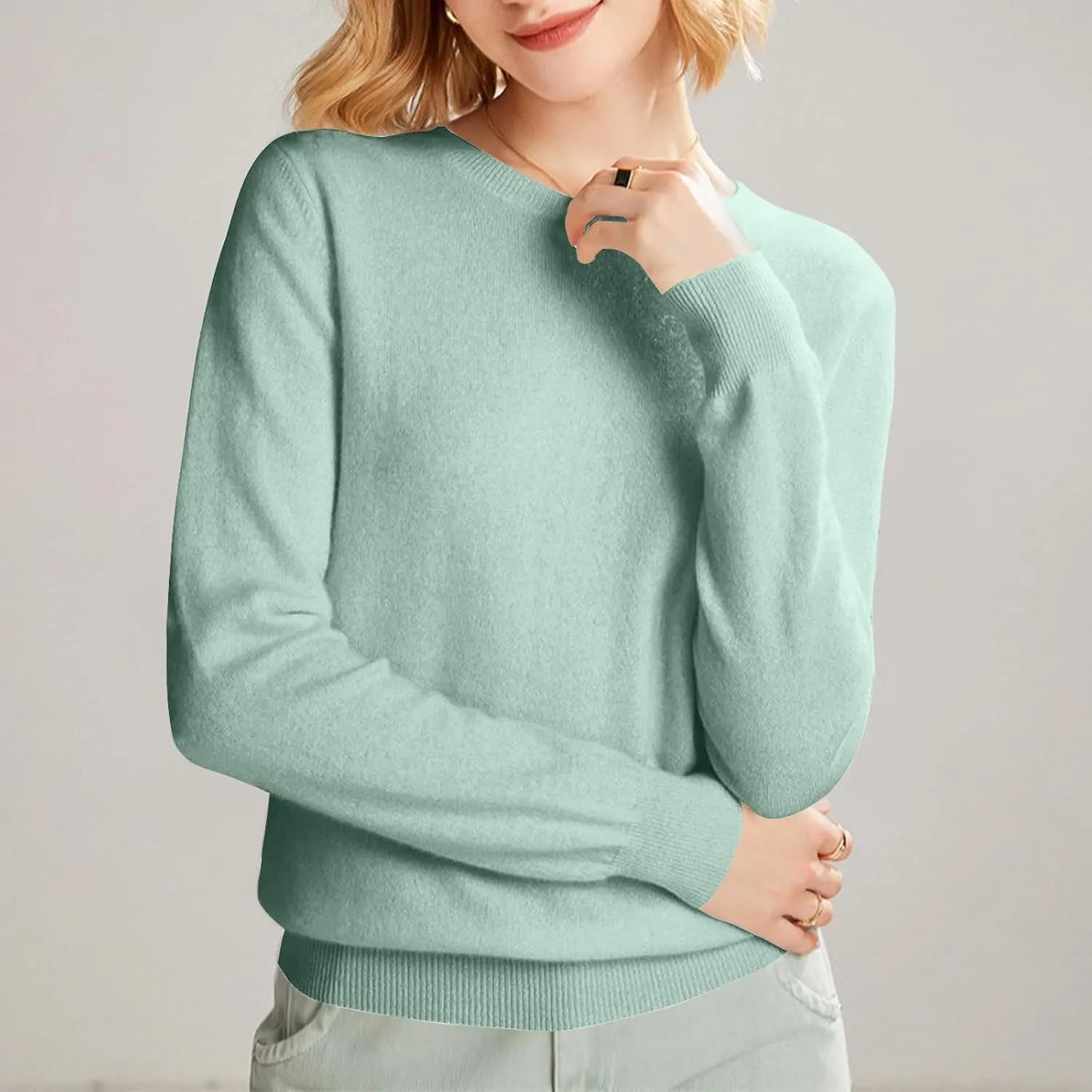 Cashmere Sweaters for Women Fashion Comfort Pullover Tops Casual Crewneck Dressy Long Sleeve Outfits