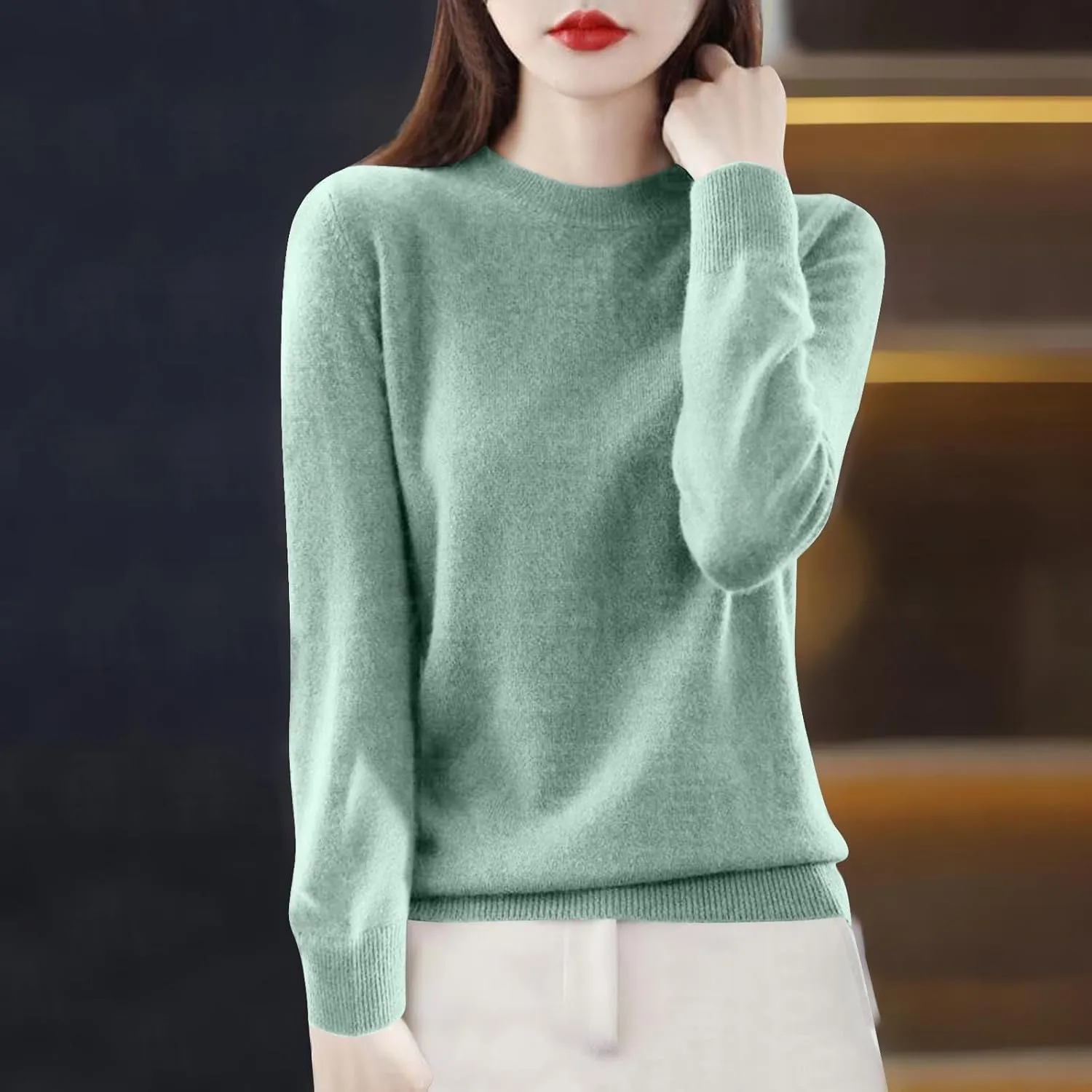 Cashmere Sweaters for Women Fashion Comfort Pullover Tops Casual Crewneck Dressy Long Sleeve Outfits