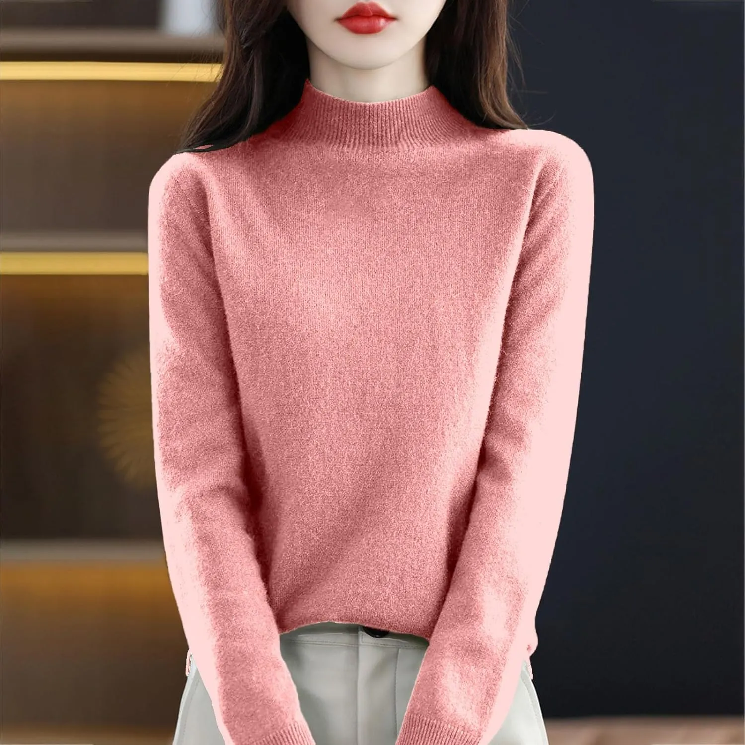 Cashmere Sweaters for Women Long Sleeve Crewneck Soft Warm Pullover Tops Casual Lightweight Oversized Knit Sweater