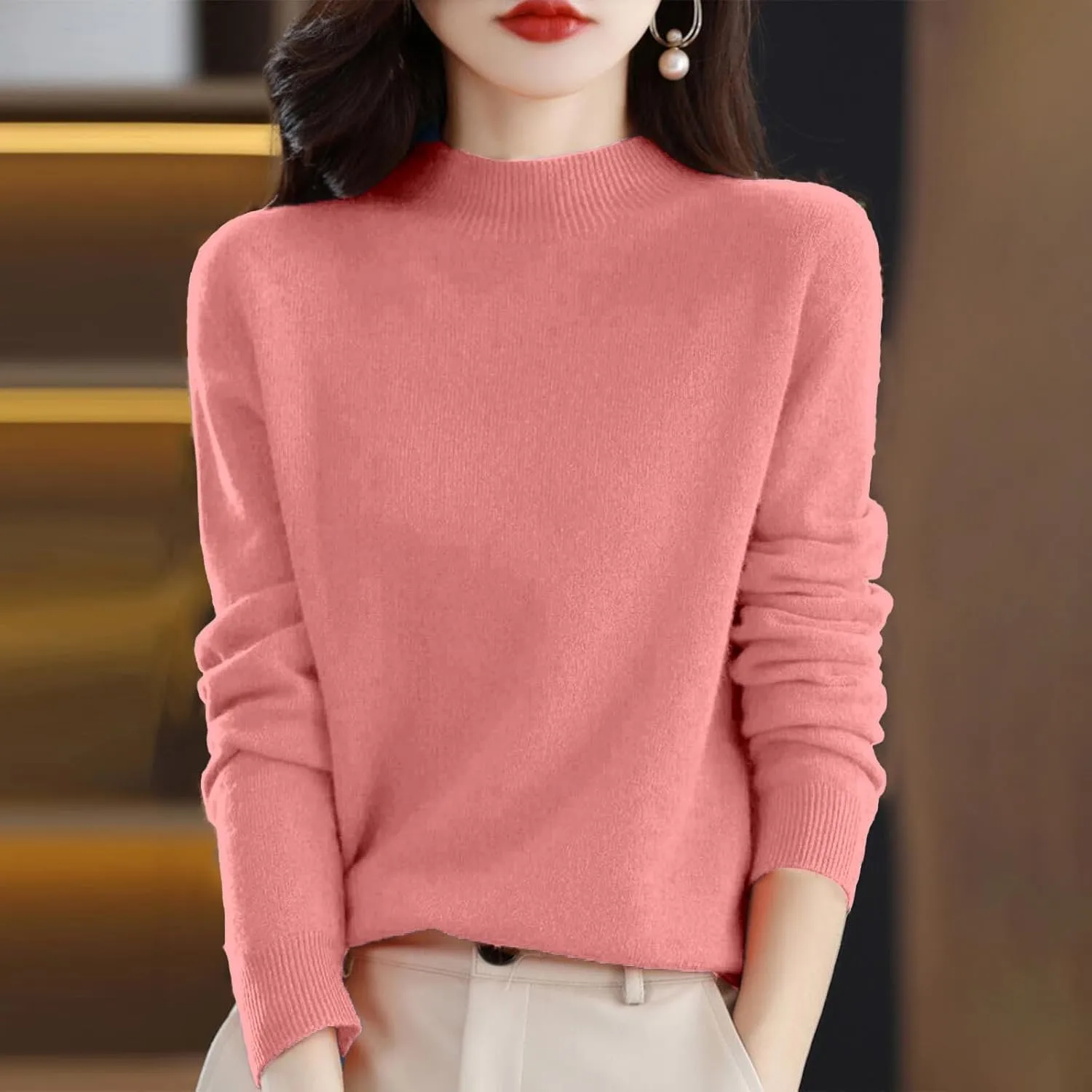 Cashmere Sweaters for Women Long Sleeve Crewneck Soft Warm Pullover Tops Casual Lightweight Oversized Knit Sweater