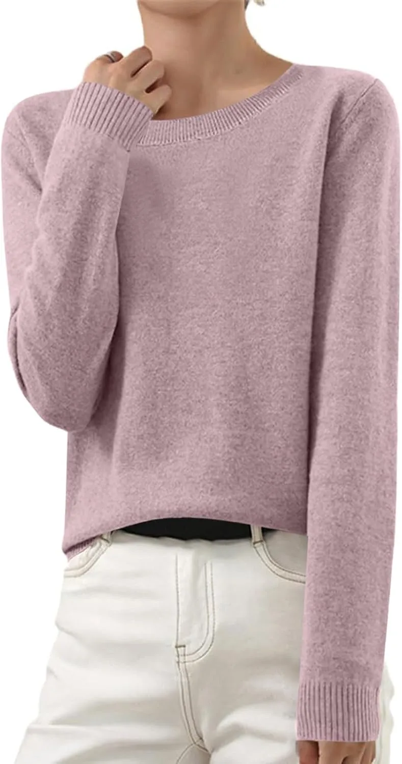 Cashmere Sweaters for Women Winter Fashion Solid Color Pullover Tops Long Sleeve Casual Crewneck Outfits