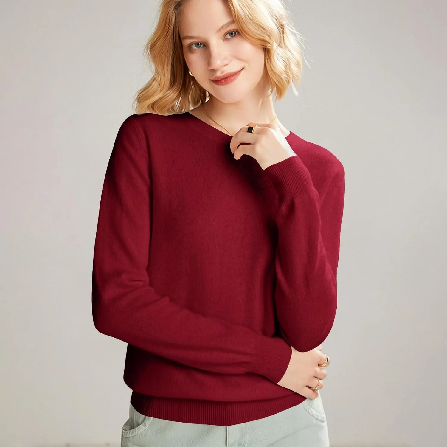 Cashmere Sweaters for Women Wool Blend Knit Sweater Long Sleeve Crewneck Pullover Sweater 2024 Fall Outfits