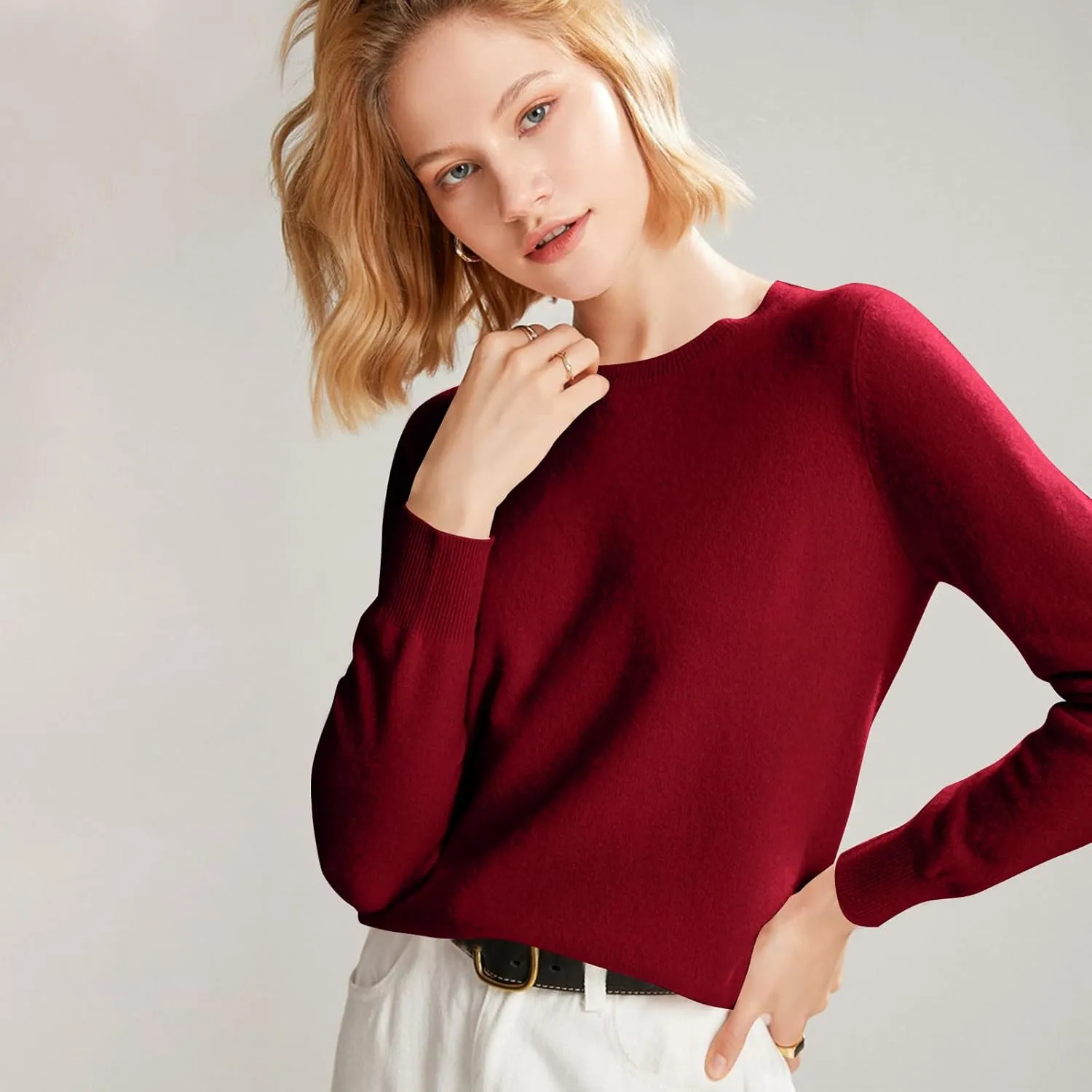 Cashmere Sweaters for Women Wool Blend Knit Sweater Long Sleeve Crewneck Pullover Sweater 2024 Fall Outfits