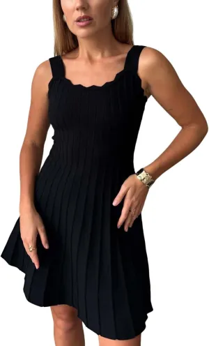 CHARTOU Women Sleeveless Summer Mini Dress Knitted A Line Short Tank Sundress