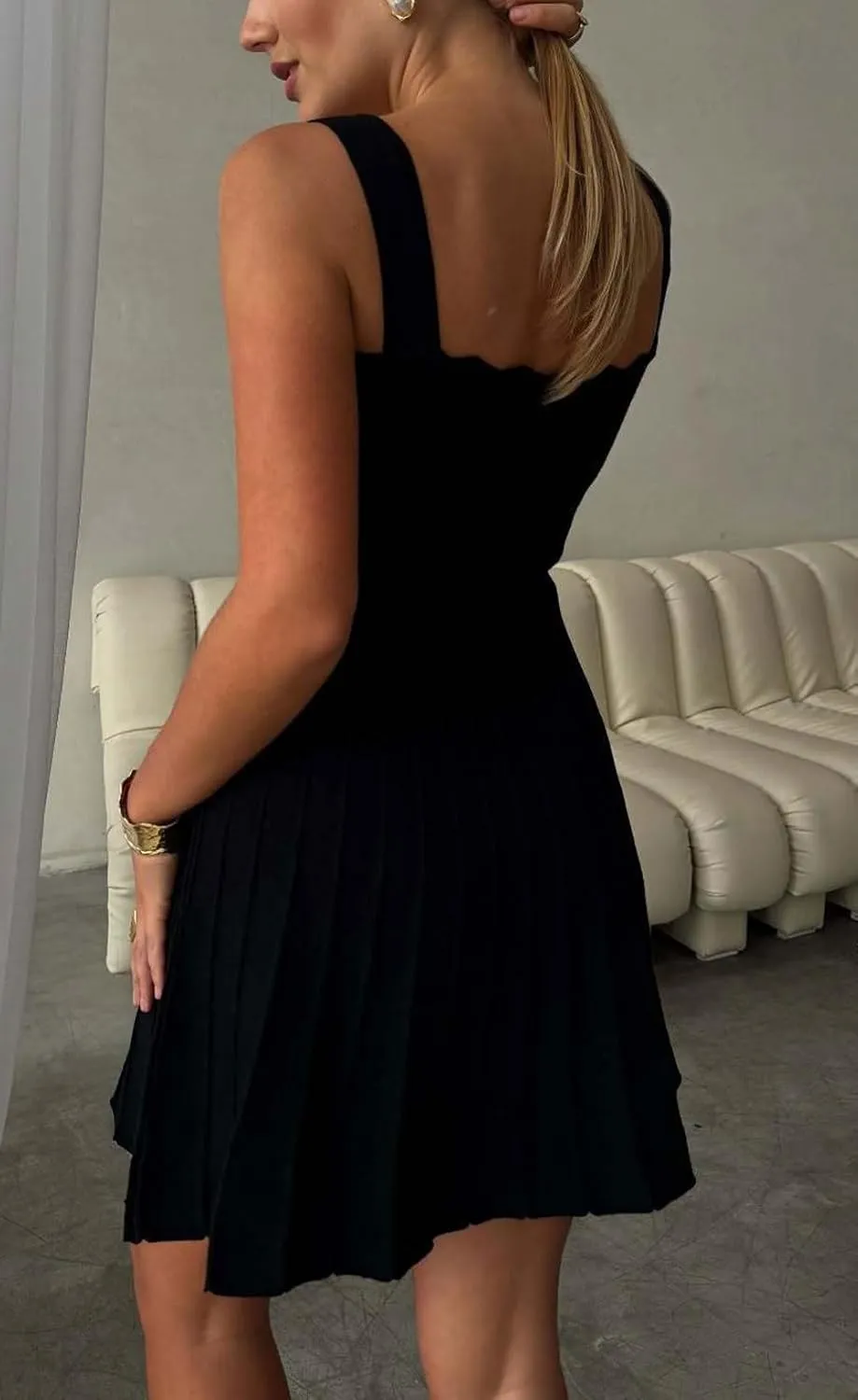 CHARTOU Women Sleeveless Summer Mini Dress Knitted A Line Short Tank Sundress