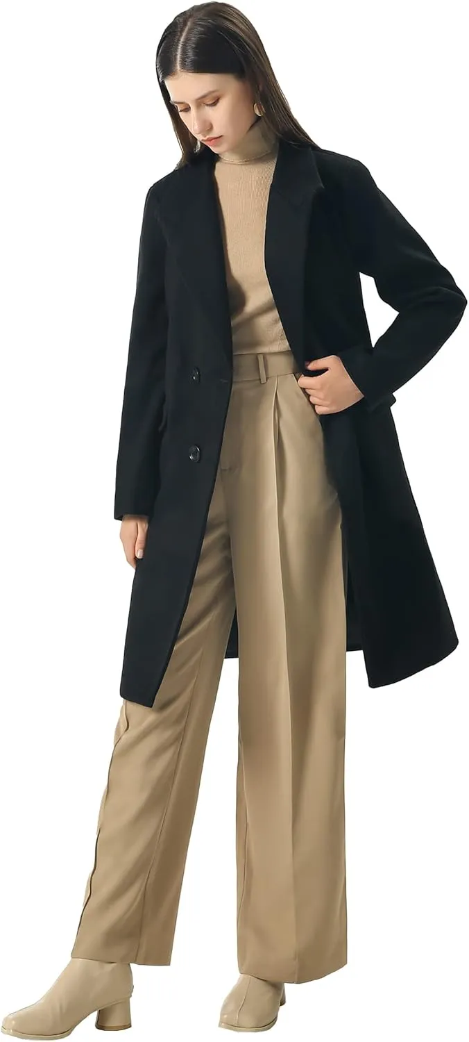 CHARTOU Women's Winter Oversize Lapel Collar Woolen Plaid Double Breasted Long Peacoat Jacket
