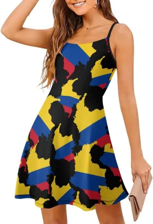 Colombian Flag Map Women's Sleeveless Mini Dress Slip Tank Swing Sundress Party Club