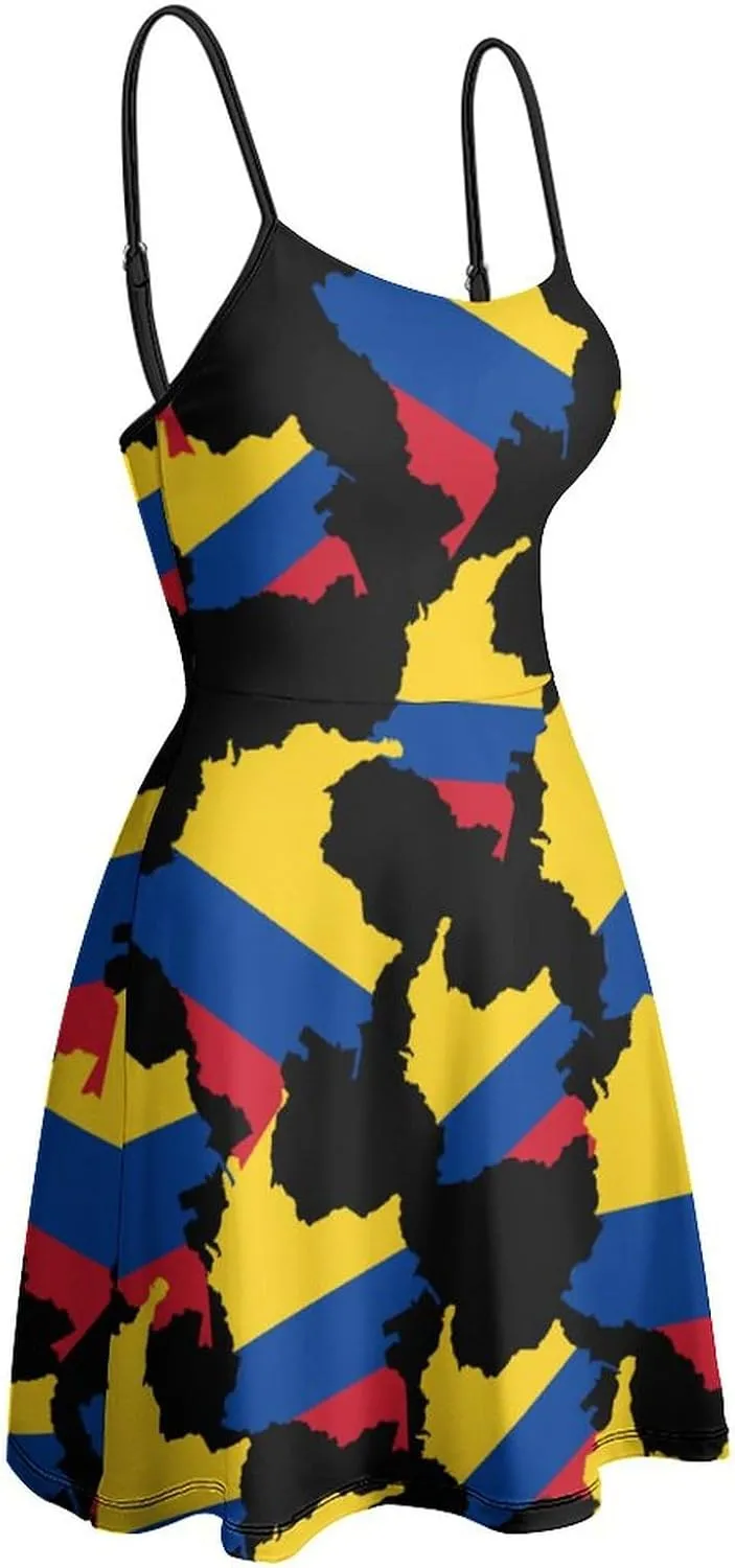 Colombian Flag Map Women's Sleeveless Mini Dress Slip Tank Swing Sundress Party Club