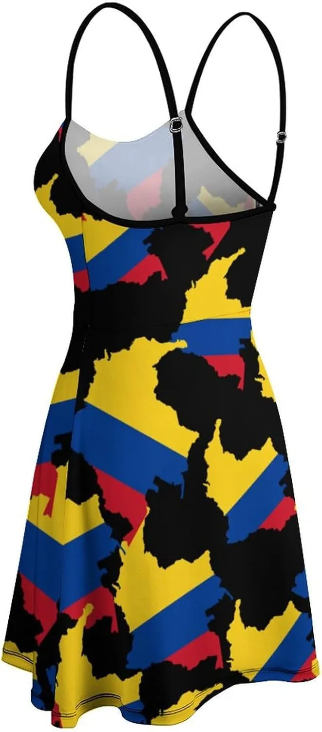 Colombian Flag Map Women's Sleeveless Mini Dress Slip Tank Swing Sundress Party Club