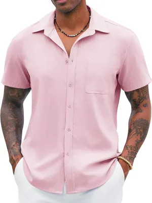 COOFANDY Button Down Shirt for Men Short Sleeve Casual Shirt Summer Beach Vacation Shirt with Pocket