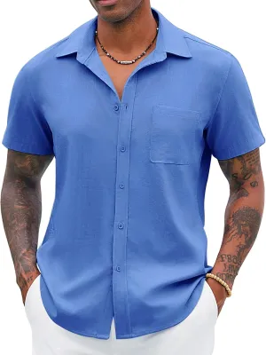 COOFANDY Button Down Shirt for Men Short Sleeve Casual Shirt Summer Beach Vacation Shirt with Pocket