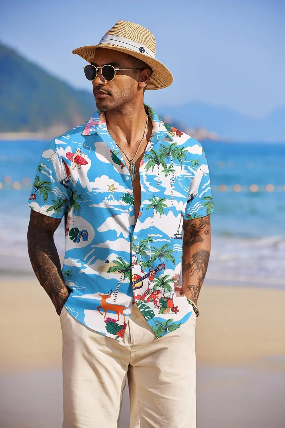 COOFANDY Mens Hawaiian Shirts Short Sleeve Tropical Button Down Shirt Floral Shirt Summer Beach Shirt