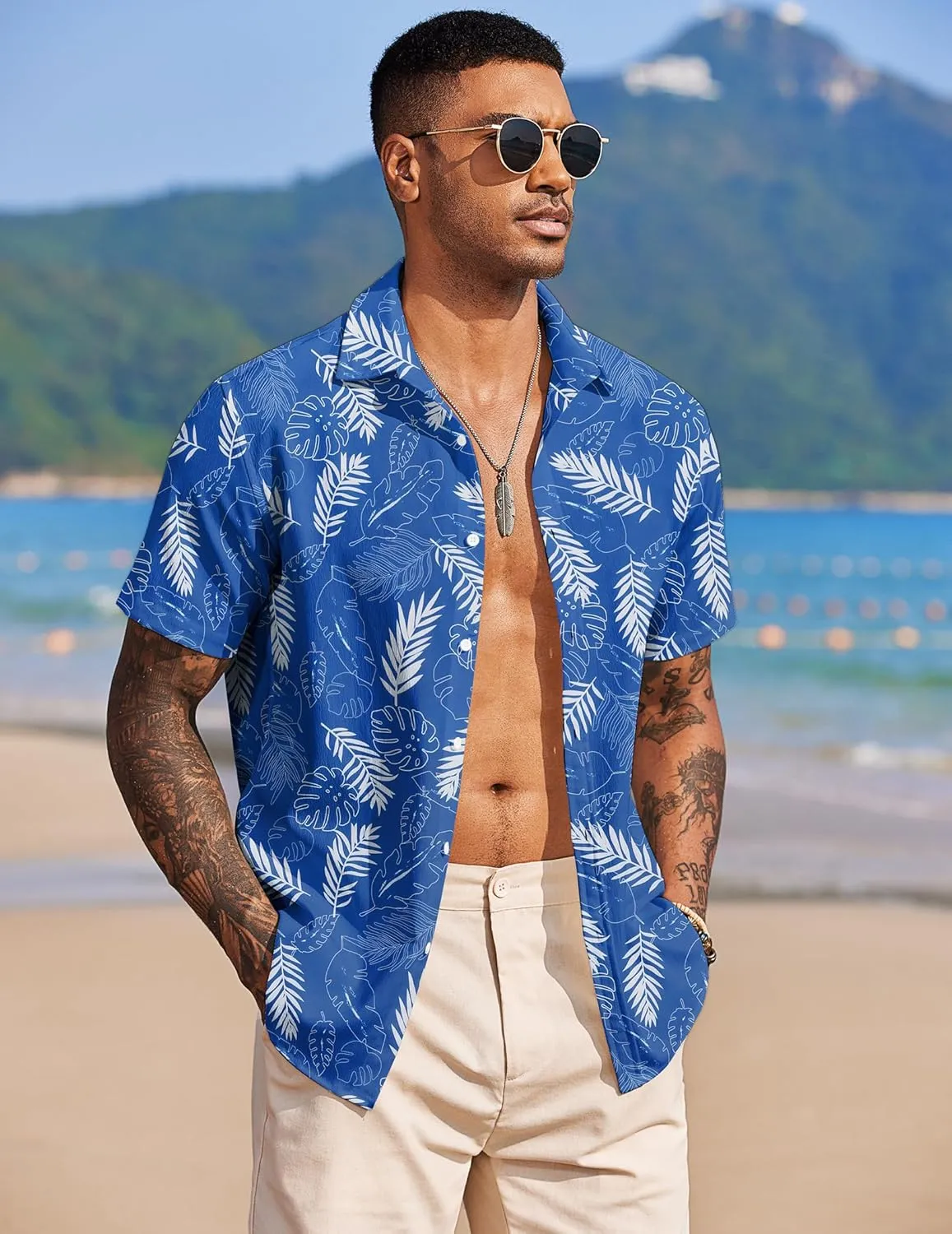 COOFANDY Mens Hawaiian Shirts Short Sleeve Tropical Button Down Shirt Floral Shirt Summer Beach Shirt