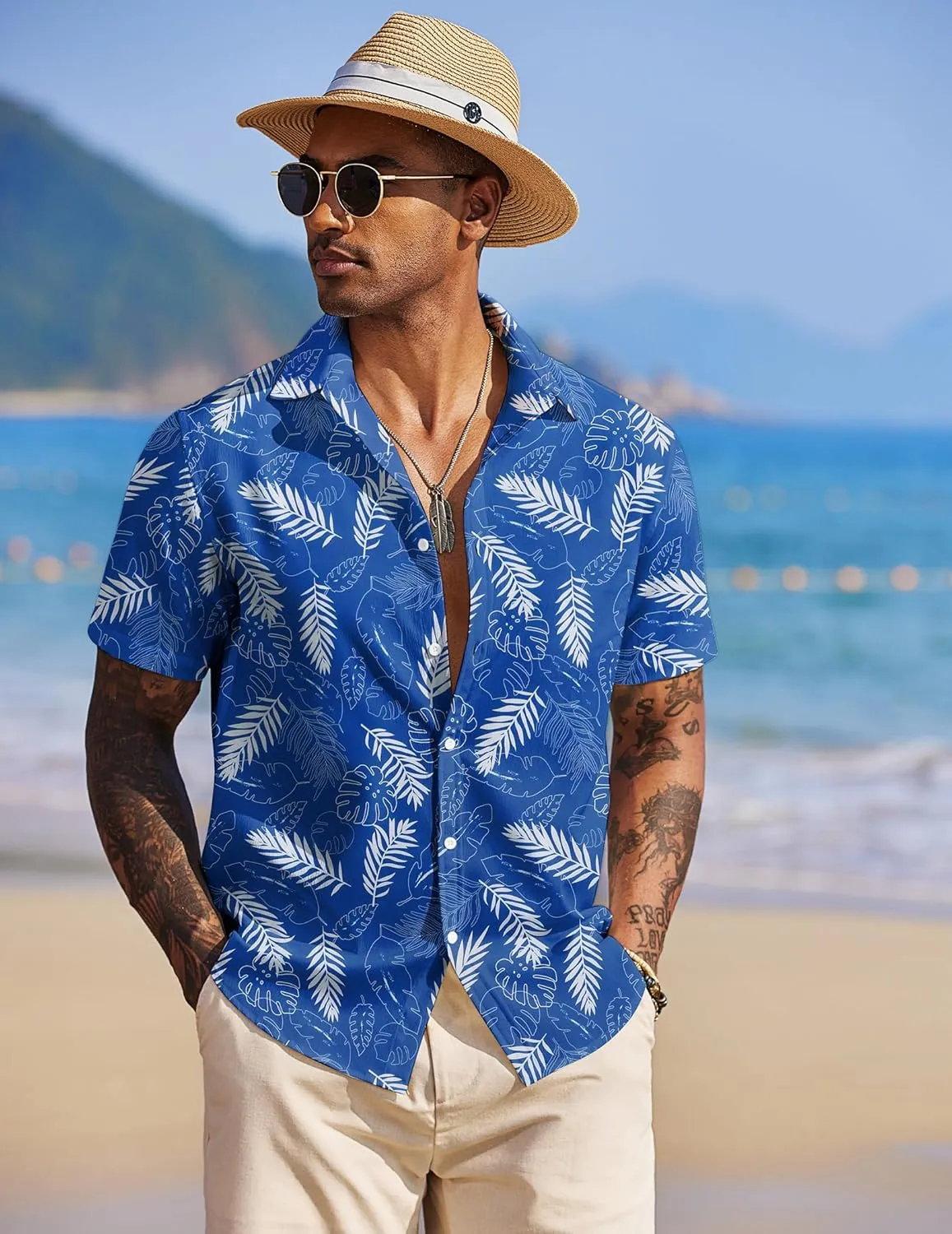 COOFANDY Mens Hawaiian Shirts Short Sleeve Tropical Button Down Shirt Floral Shirt Summer Beach Shirt
