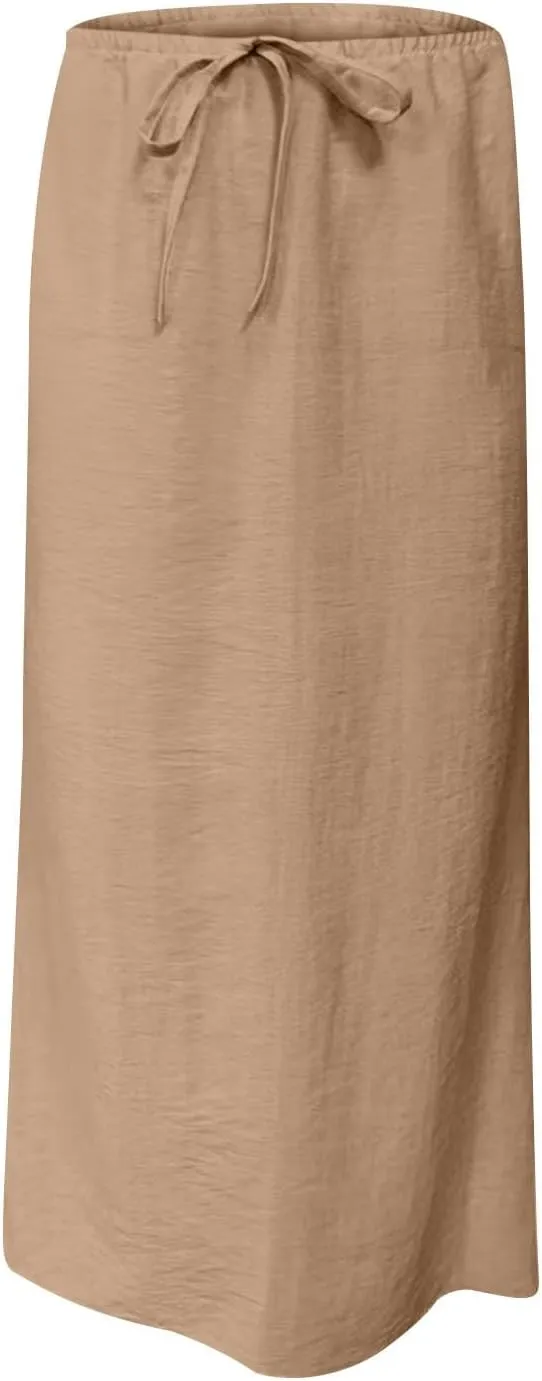 Cotton Linen Maxi Skirts for Women 2025 Drawstring Elastic High Rise Dress A Line Cute Vacation Boho Long Flowy Skirts