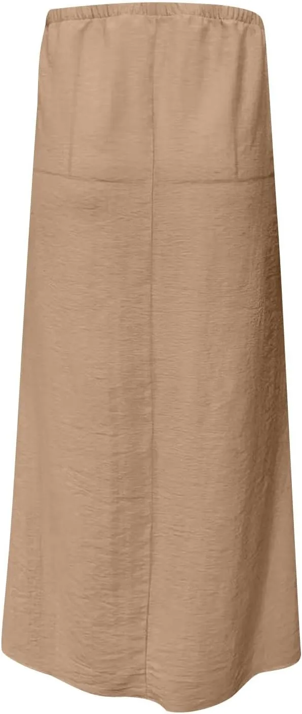 Cotton Linen Maxi Skirts for Women 2025 Drawstring Elastic High Rise Dress A Line Cute Vacation Boho Long Flowy Skirts