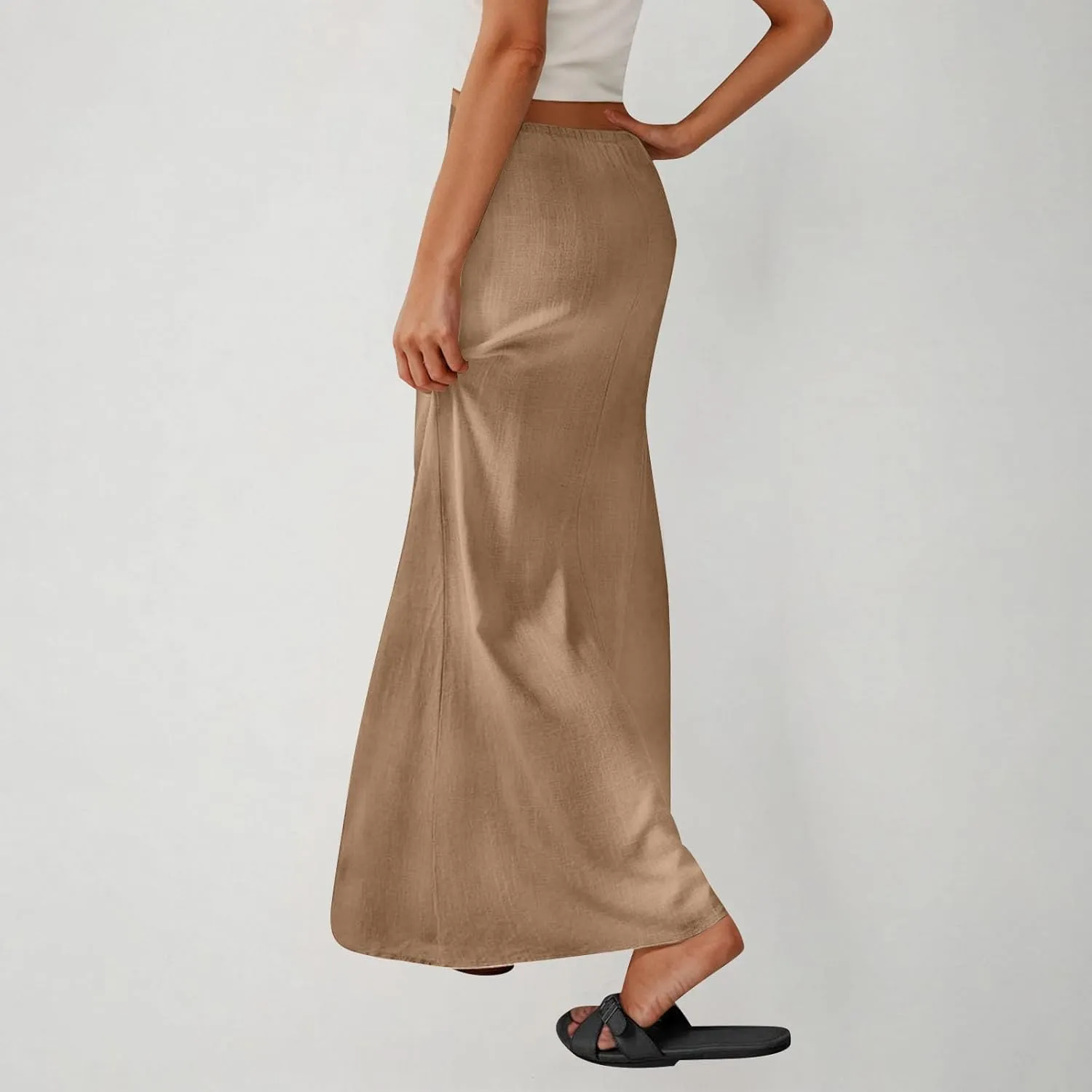 Cotton Linen Maxi Skirts for Women 2025 Drawstring Elastic High Rise Dress A Line Cute Vacation Boho Long Flowy Skirts
