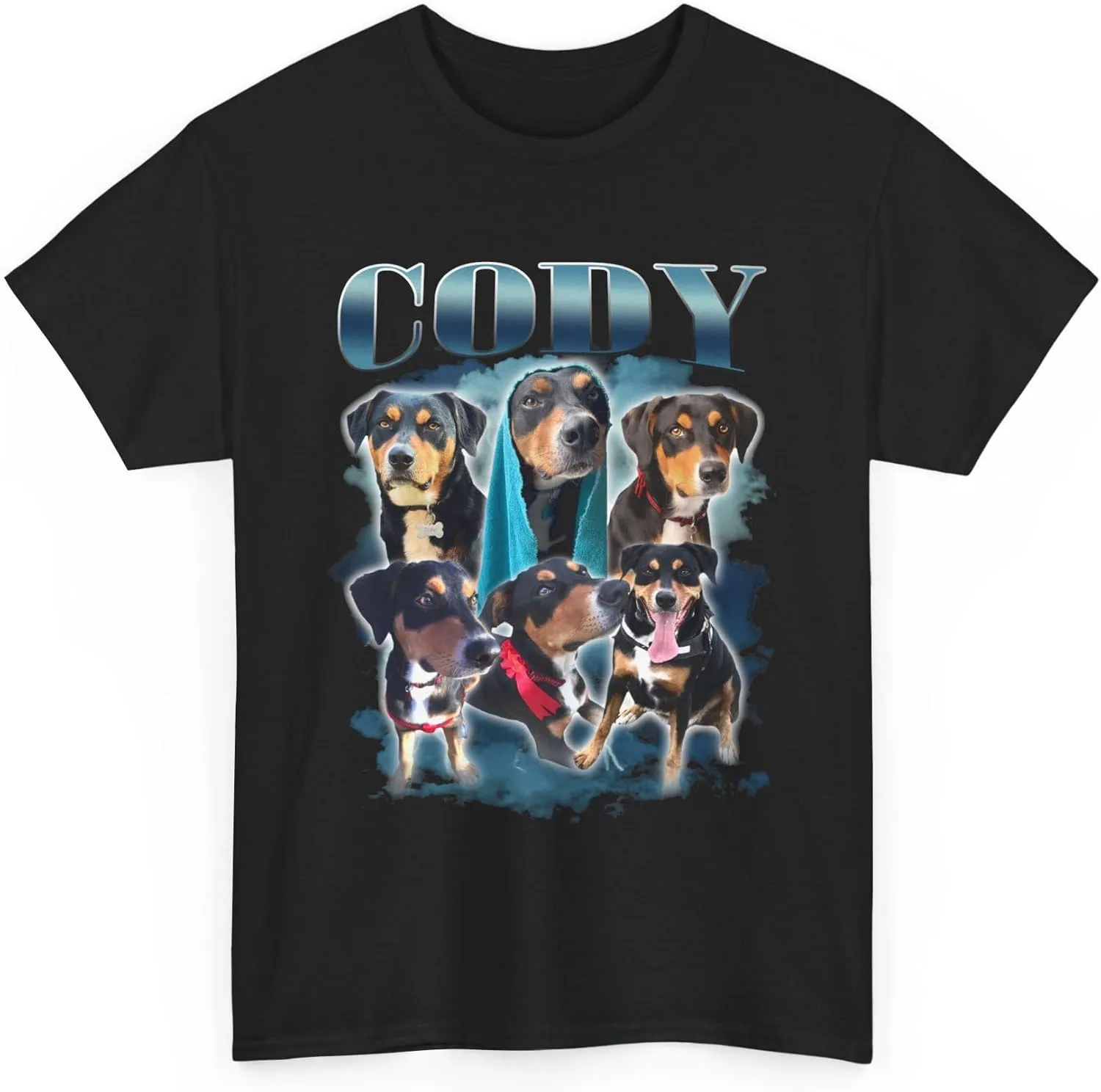 Custom Bootleg Rap Tee Personalized Pet Bootleg T-Shirt Your Dog or Cat's Photo Name, Collage Unisex Adult Heavy Cotton Tee