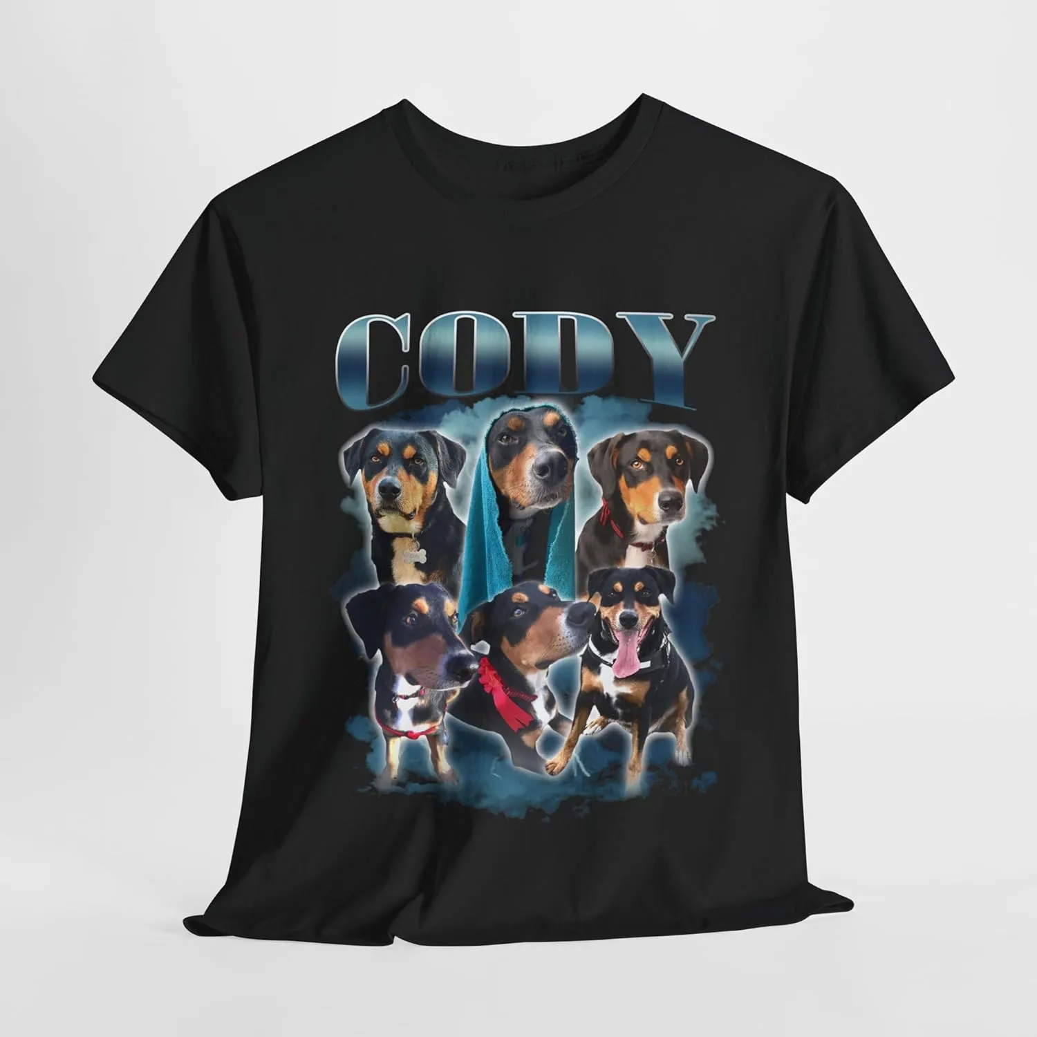 Custom Bootleg Rap Tee Personalized Pet Bootleg T-Shirt Your Dog or Cat's Photo Name, Collage Unisex Adult Heavy Cotton Tee